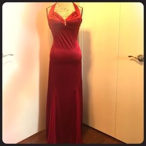 Prom Dress Red Halter Satin